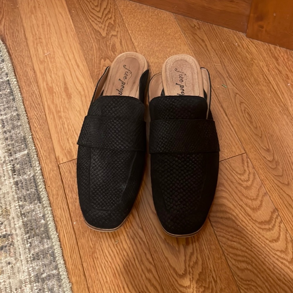 Free People blue suede embossed mules